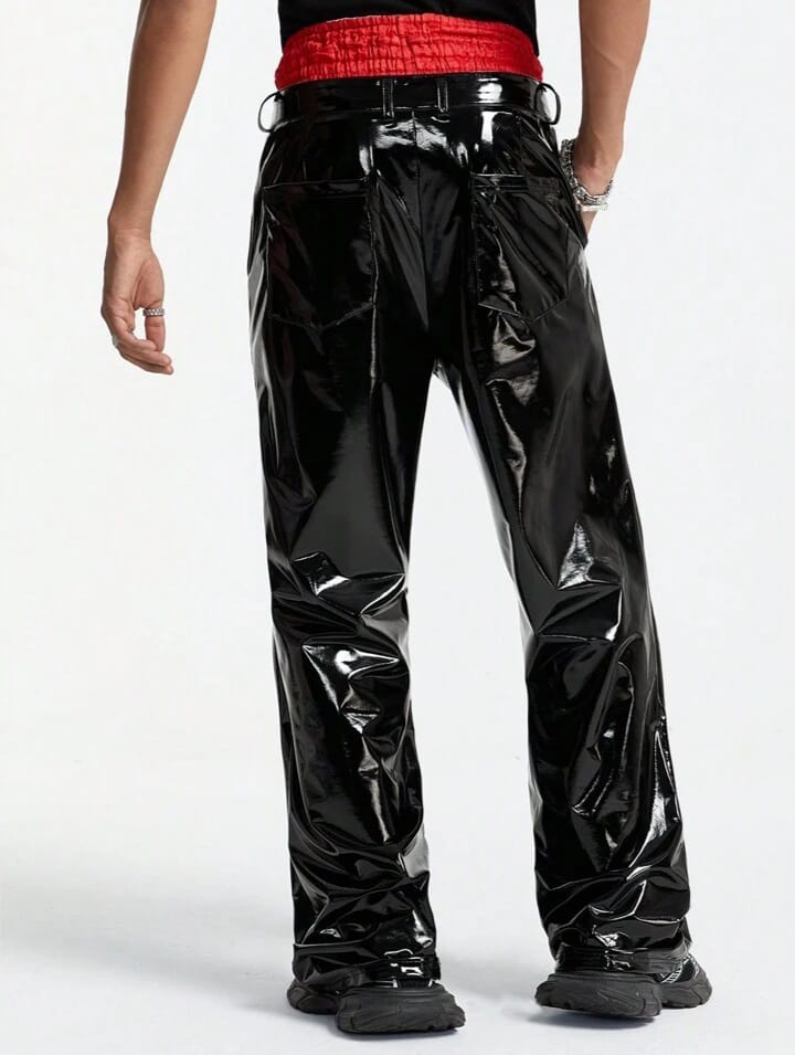 Men's 4 Way Stretch Reflective Wide, Loose Woven Trousers, Plain Baggy Flare Trousers